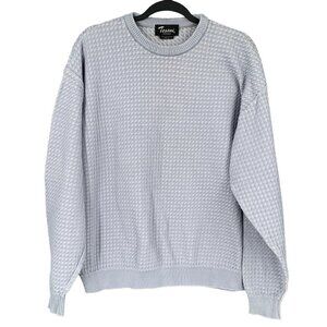 Vintage Crewneck Sweater Womens XL Blue Silver Waffle Knit Stretchy
